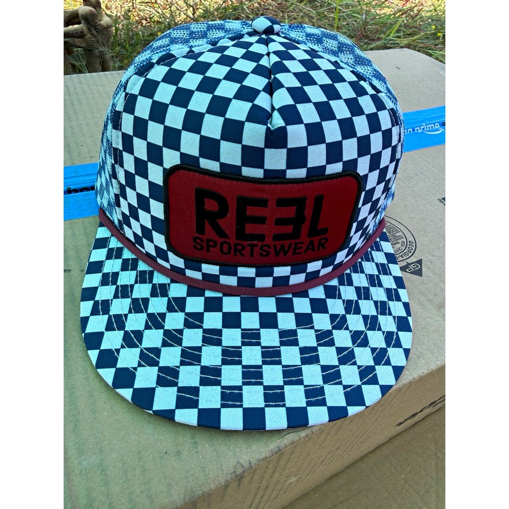Reel Sportswear Trucker Hat Blue White Checkered Cap Snapback Cap